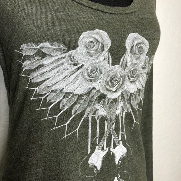 Chaser green white rose guitar graphic open back cutout top size Small - Picture 2 of 12